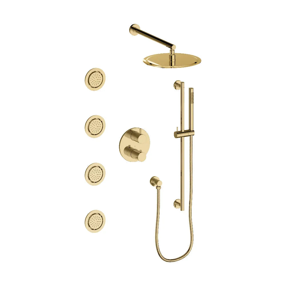 Emerald Bay Thermostatic Shower with Body Jets in Polished Gold