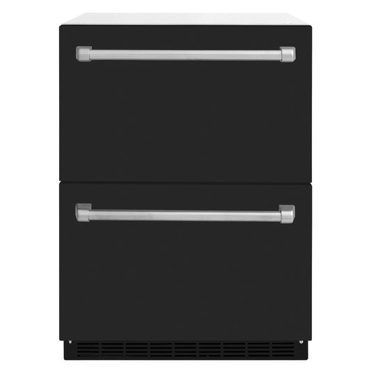 ZLINE 24 in. Touchstone 168 Can Outdoor-Rated Dual Refrigerator Drawer with Black Matte Doors (RDSO-BLM-24)