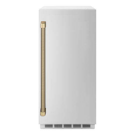 ZLINE Autograph Edition 15 in. Touchstone Clear Cube Ice Maker with Drain Pump and Solid Stainless Steel Door with Champagne Bronze Helix Handle (ICCDZ-ST-15-KCB)