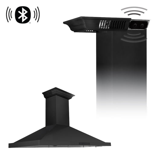 ZLINE 48 in. CrownSound™ Ducted Vent Wall Mount Range Hood in Black Stainless Steel with Built-in Bluetooth Speakers (BSKBNCRN-BT-48)