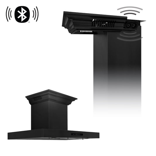 ZLINE 36 in. CrownSound™ Ducted Vent Wall Mount Range Hood in Black Stainless Steel with Built-in Bluetooth Speakers (BSKENCRN-BT-36)
