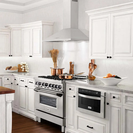 ZLINE 30 in. Convertible Vent Convertible Vent Wall Mount Range Hood in Stainless Steel (KL2-30) in a luxury kitchen.