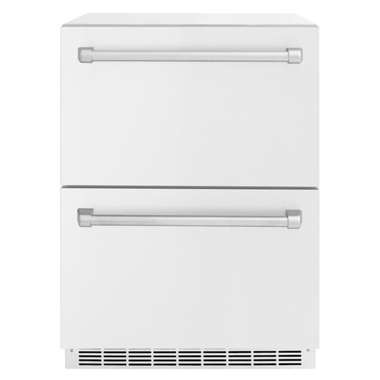ZLINE 24 in. Touchstone 168 Can Outdoor-Rated Dual Refrigerator Drawer with White Matte Doors (RDSO-WM-24)