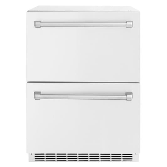 ZLINE 24 in. Touchstone 168 Can Outdoor-Rated Dual Refrigerator Drawer with White Matte Doors (RDSO-WM-24)