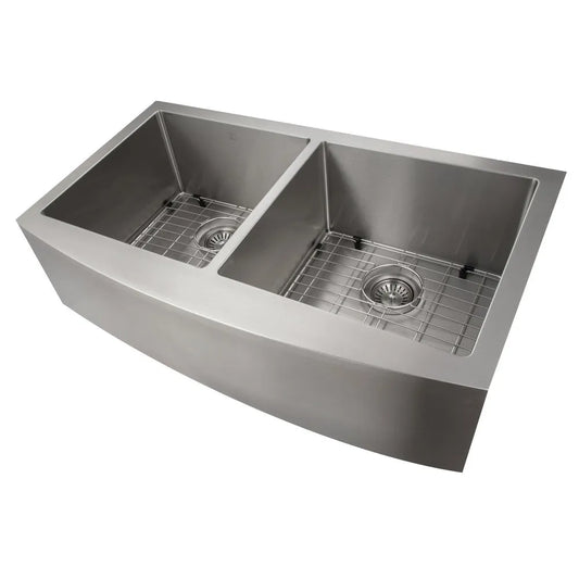 ZLINE 36 in. Niseko Farmhouse Apron Mount Double Bowl Stainless Steel Kitchen Sink with Bottom Grid (SA50D-36) main image.