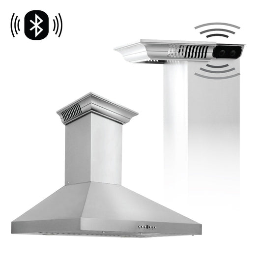 ZLINE 30 in. CrownSound™ Ducted Vent Wall Mount Range Hood in Stainless Steel with Built-in Bluetooth Speakers (KL3CRN-BT-30)