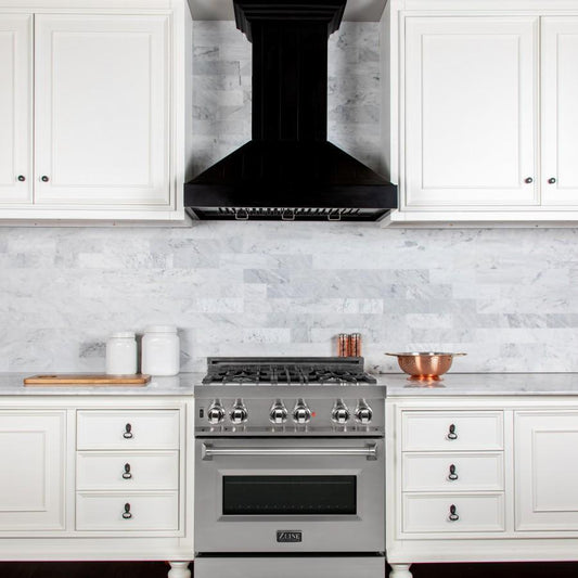 ZLINE 36 in. Wooden Convertible Vent Wall Mount Range Hood in Black (KPCC-36)