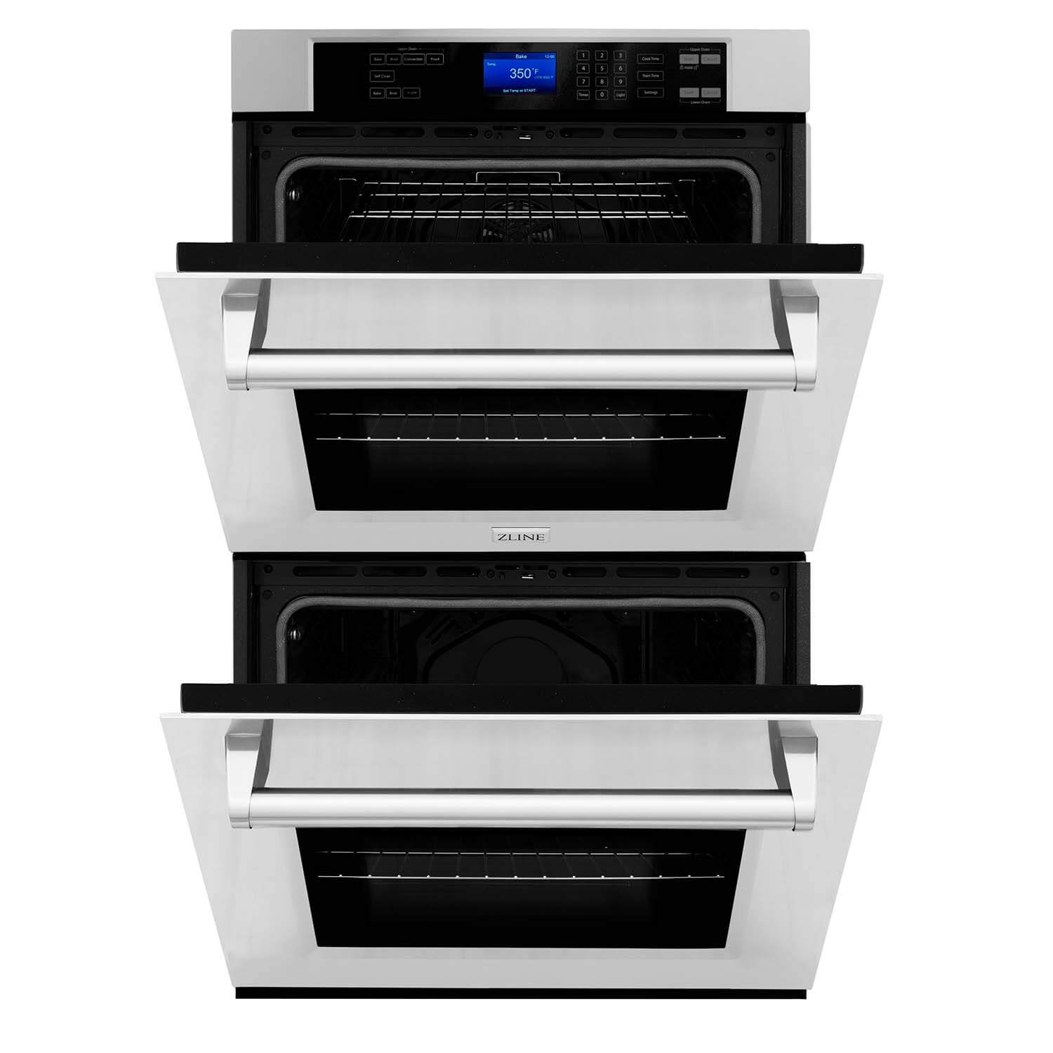 ZLINE 30 in. Electric Double Wall Oven (AWD-30) front, with doors halfway open.