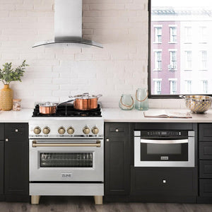 ZLINE Autograph Edition 30 in. 4.0 cu. ft. Dual Fuel Range with Gas Stove and Electric Oven in Stainless Steel with Champagne Bronze Accents (RAZ-30-CB)-Ranges-RAZ-30-CB ZLINE Kitchen and Bath