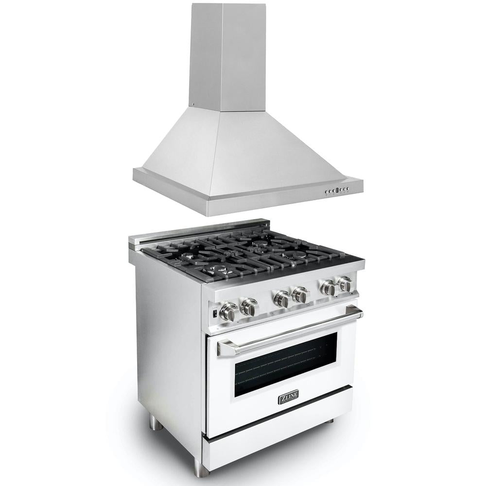 ZLINE 30 in. Package Dual Fuel Range White Matte Range Hood (2KP