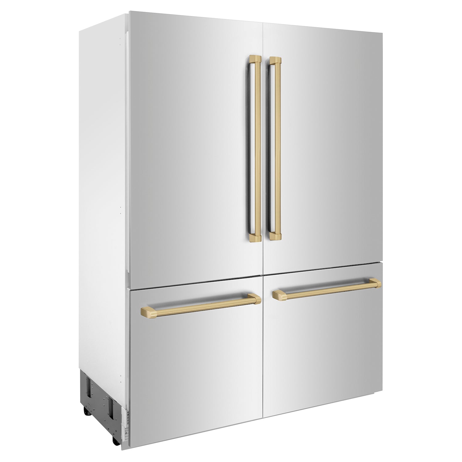 ZLINE Autograph Edition 60 in. 32.2 cu. ft. Built-in 4-Door French Door Refrigerator with Internal Water and Ice Dispenser in Stainless Steel with Champagne Bronze Accents (RBIVZ-304-60-CB) side, doors closed.