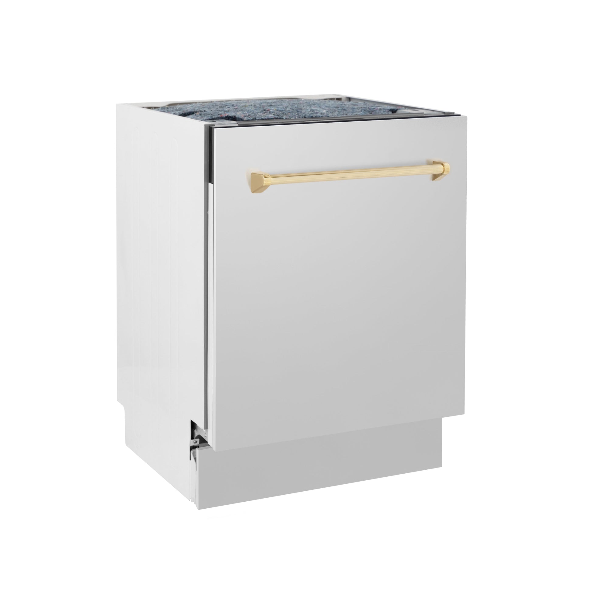 ZLINE Autograph Edition 24 in. 3rd Rack Top Control Tall Tub Dishwasher in Stainless Steel with Polished Gold Handle, 51dBa (DWVZ-304-24-G)-Dishwashers-DWVZ-304-24-G ZLINE Kitchen and Bath