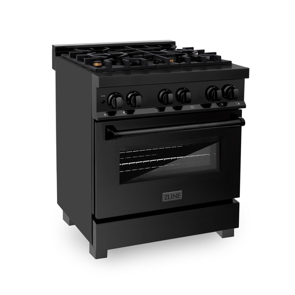 ZLINE 30” Black Stainless Steel Dual Fuel Range with Brass Burners  (RAB-BR-30)