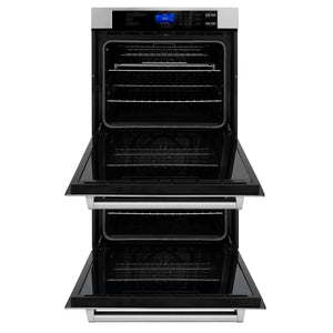 ZLINE 30 in. Professional Electric Double Wall Oven with Self Clean and True Convection in Stainless Steel (AWD-30) front, open.