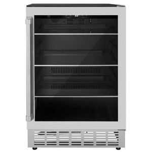 ZLINE 24 in. Monument 154 Can Beverage Fridge in Stainless Steel (RBV-US-24) front.