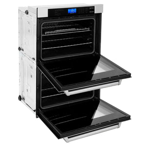 ZLINE 30 in. Electric Double Wall Oven (AWD-30) side with doors fully open.