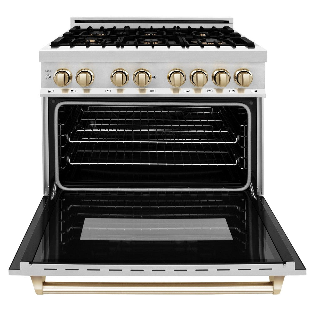 ZLINE Autograph Edition 36" 4.6 cu. ft. Dual Fuel Range with Gas Stove and Electric Oven in Stainless Steel with Accents (RAZ-36) - Rustic Kitchen & Bath - Ranges - ZLINE Kitchen and Bath