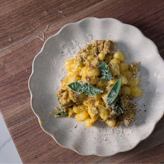 Crispy Sage Gnocchi with Sausage and Butternut Cream