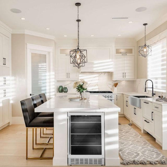 ZLINE Monument Beverage Fridge in luxury farmhouse-style kitchen