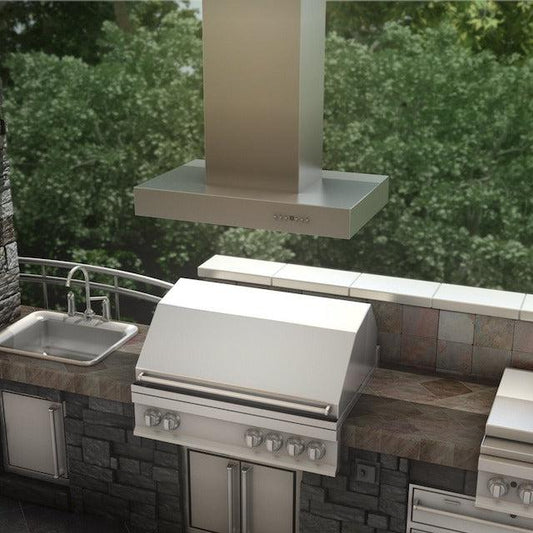 ZLINE Range Hood in outdoor patio area above grill