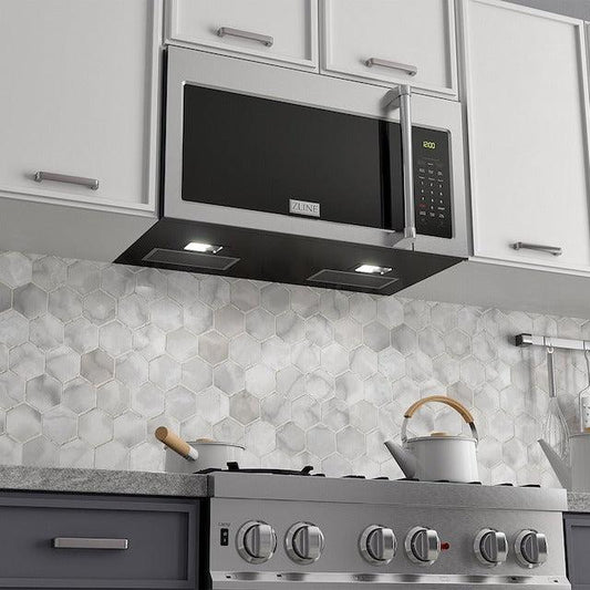ZLINE Over-the-Range Microwave above a cooktop in a kitchen