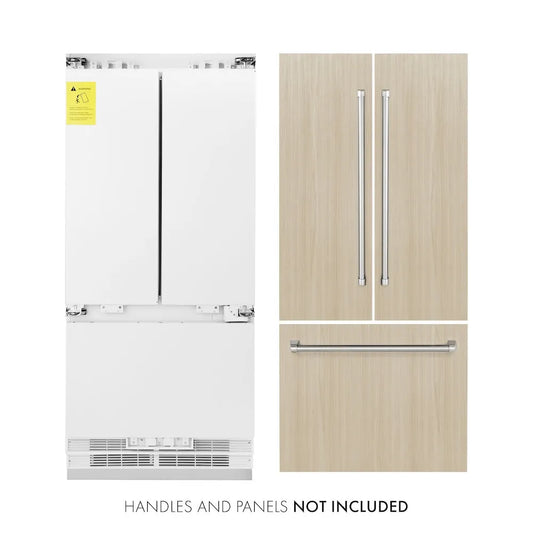 ZLINE 36 in. 19.6 cu. ft. Panel Ready French Door Built-In Bottom Freezer Refrigerator with Water Dispenser and Ice Maker (RBIV-36) main image.
