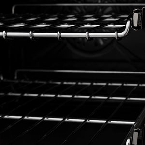 Close-up of oven racks inside a ZLINE Autograph Edition 36 in. 4.6 cu. ft. Legacy Dual Fuel Range with 6 Burner Gas Cooktop and Electric Convection Oven in Stainless Steel and Champagne Bronze Accents (RAZ-36-CB)
