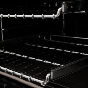 Close-up of oven racks inside a ZLINE Autograph Edition 36 in. 4.6 cu. ft. Legacy Dual Fuel Range with 6 Burner Gas Cooktop and Electric Convection Oven in Stainless Steel and Champagne Bronze Accents (RAZ-36-CB)