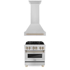 ZLINE Autograph Edition 30 in. Kitchen Package with Stainless Steel Dual Fuel Range and Range Hood with Champagne Bronze Accents (2AKP-RARH30-CB) main image.
