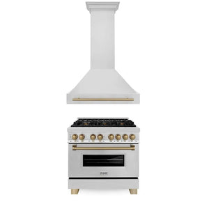 ZLINE Autograph Edition 36 in. Kitchen Package with Stainless Steel Dual Fuel Range and Range Hood with Champagne Bronze Accents (2AKP-RARH36-CB) main image.