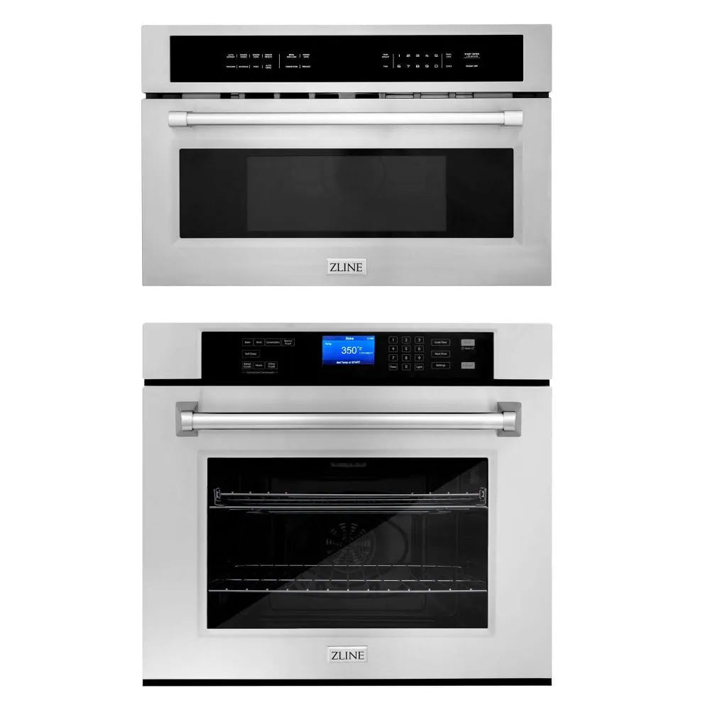 ZLINE Stainless Steel 30 in. Built-in Convection Microwave Oven and 30 in. Single Wall Oven with Self Clean (2KP-MW30-AWS30) main image.