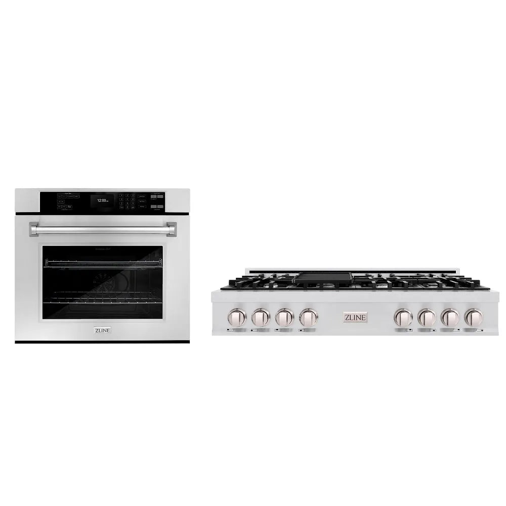 ZLINE Kitchen Package with 48 in. Stainless Steel Gas Rangetop and 30 in. Electric Wall Oven (2KP-RTAWS48) main image.