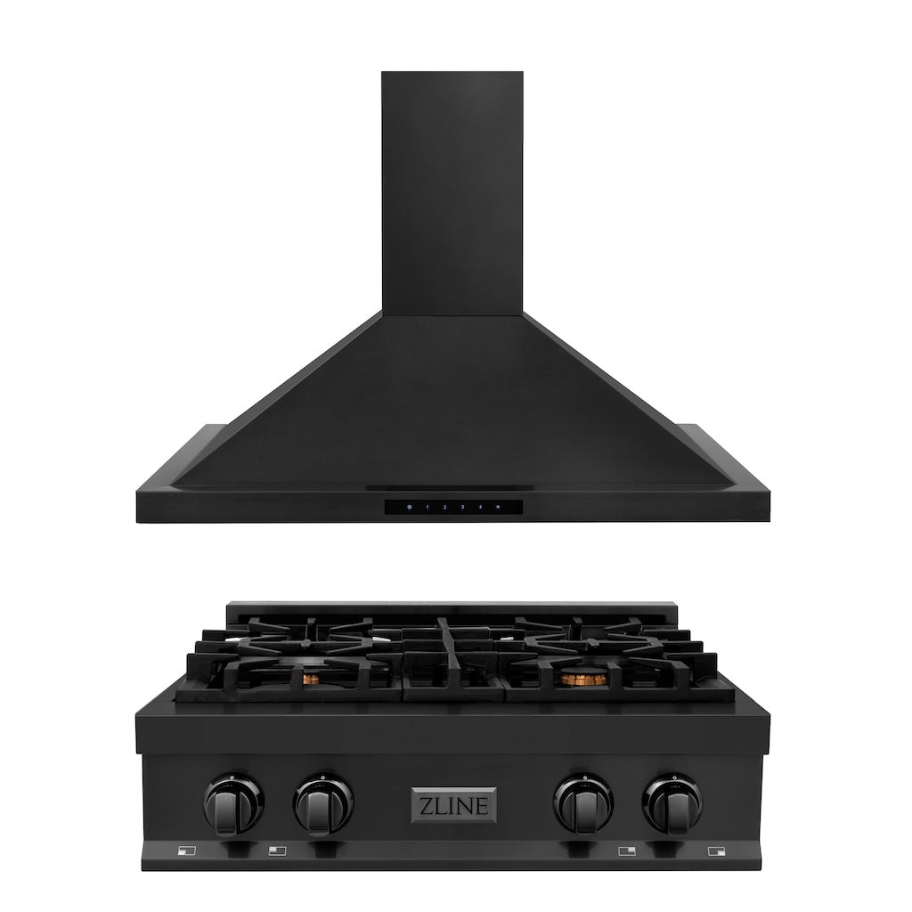 ZLINE Kitchen Package with 30 in. Black Stainless Steel Rangetop and 30 in. Convertible Range Hood (2KP-RTBRH30)