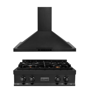 ZLINE Kitchen Package with 30 in. Black Stainless Steel Rangetop and 30 in. Convertible Range Hood (2KP-RTBRH30) main image.