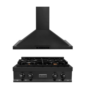 ZLINE Kitchen Package with 30 in. Black Stainless Steel Rangetop and 30 in. Convertible Range Hood (2KP-RTBRH30)