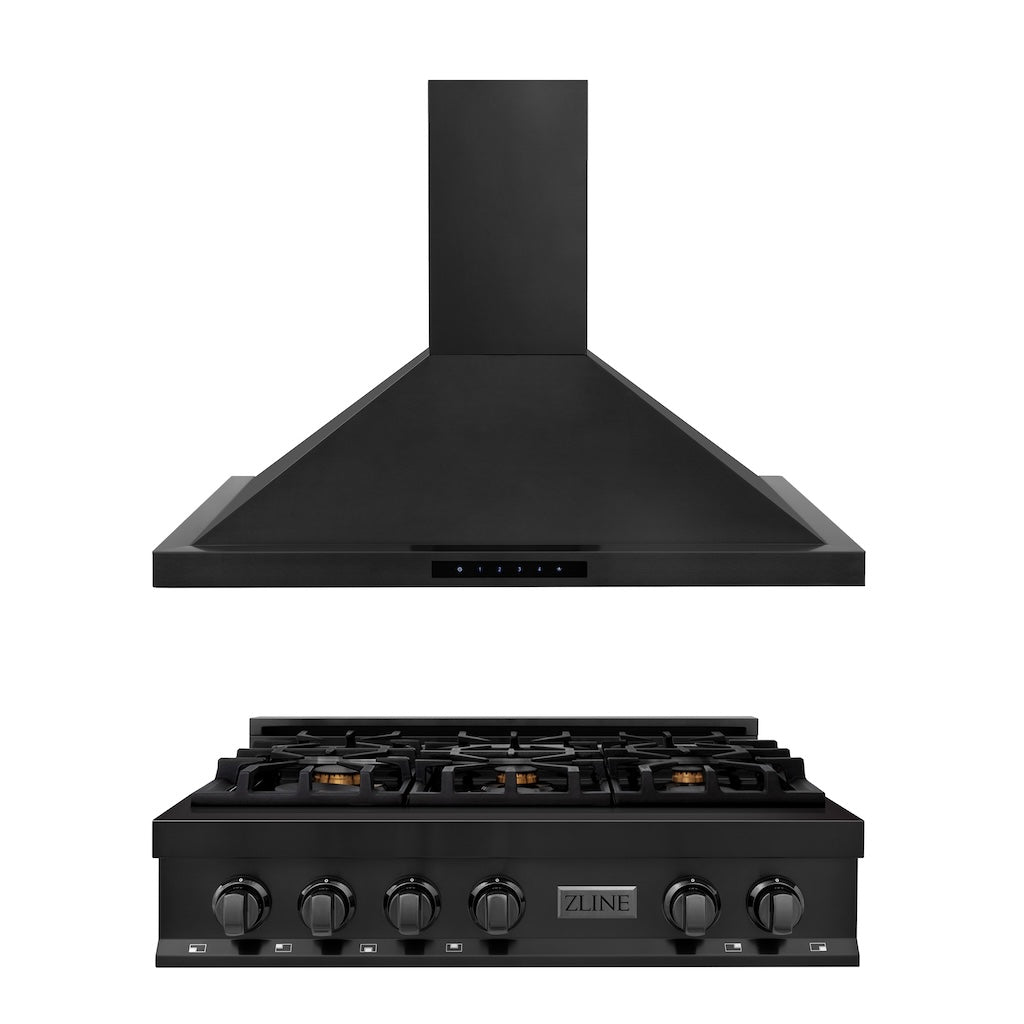 ZLINE Kitchen Package with 36 in. Black Stainless Steel Rangetop and 36 in. Convertible Range Hood (2KP-RTBRH36)