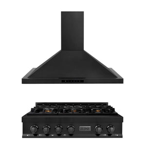 ZLINE Kitchen Package with 36 in. Black Stainless Steel Rangetop and 36 in. Convertible Range Hood (2KP-RTBRH36) main image.