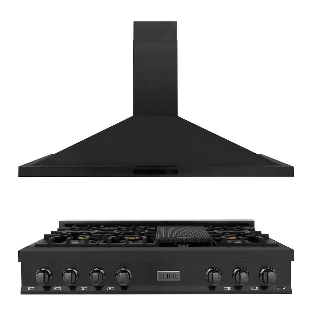 ZLINE Kitchen Package with 48 in. Black Stainless Steel Rangetop and 48 in. Convertible Range Hood (2KP-RTBRH48) main image.