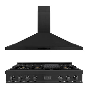 ZLINE Kitchen Package with 48 in. Black Stainless Steel Rangetop and 48 in. Convertible Range Hood (2KP-RTBRH48) main image.