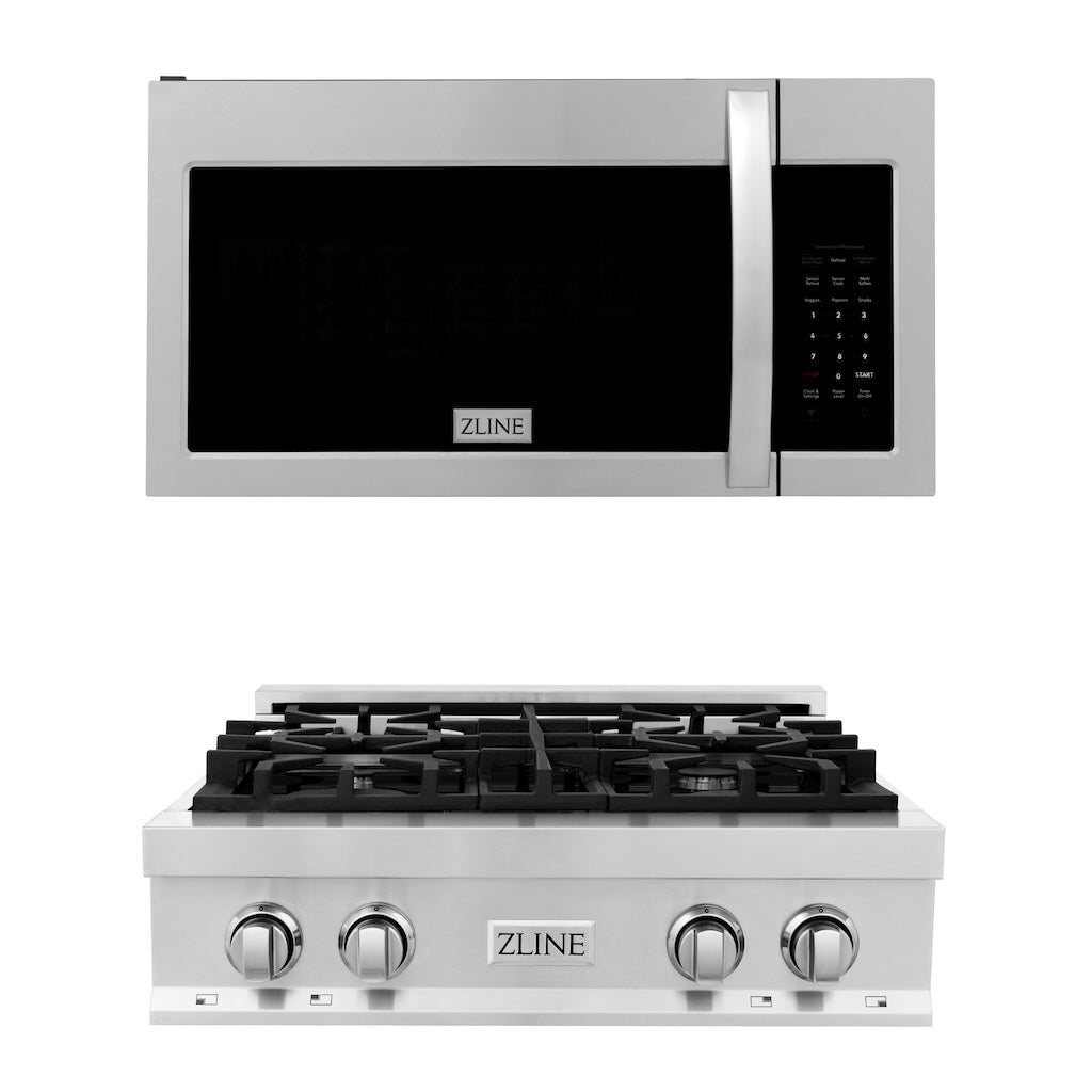 ZLINE Kitchen Package with 30 in. Stainless Steel Rangetop and 30 in. Over The Range Microwave with Modern Handle (2KP-RTOTR30)
