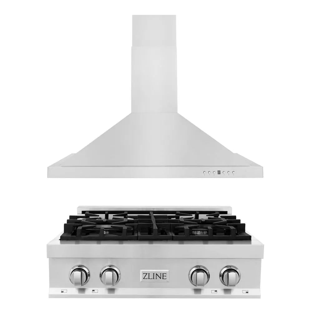 ZLINE Kitchen Package with 30 in. Stainless Steel Rangetop and 30 in. Convertible Range Hood (2KP-RTRH30) main image.