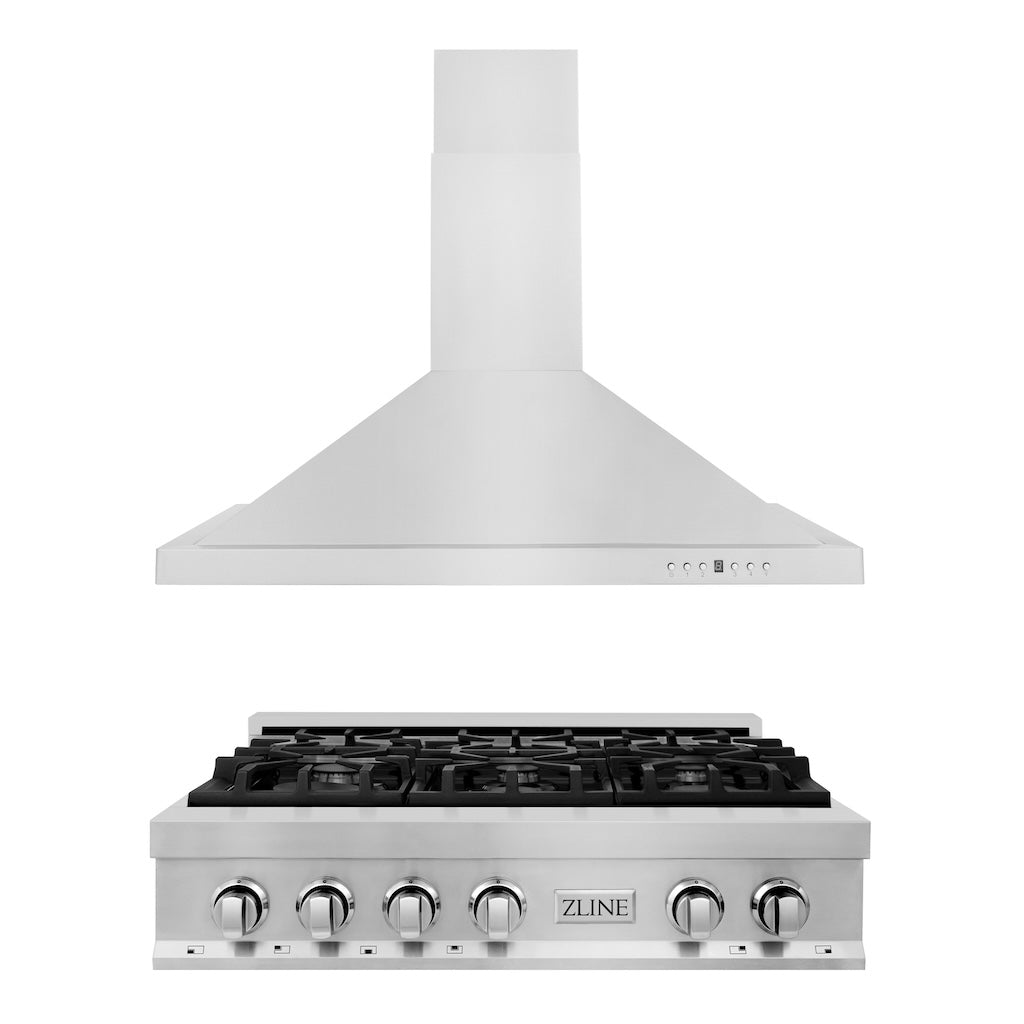 ZLINE Kitchen Package with 36 in. Stainless Steel Rangetop and 36 in. Convertible Range Hood (2KP-RTRH36)