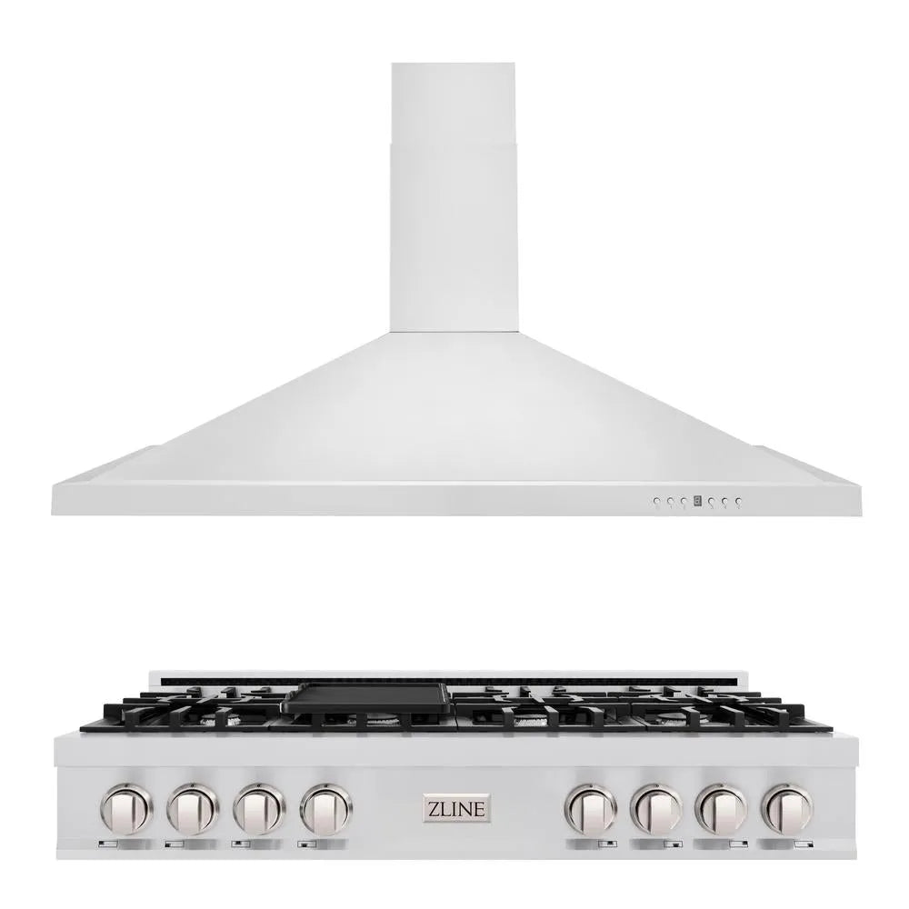 ZLINE Kitchen Package with 48 in. Stainless Steel Rangetop and 48 in. Convertible Range Hood (2KP-RTRH48) main image.