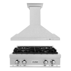ZLINE Kitchen Package with 30 in. Satin Stainless Steel Rangetop and 30 in. Convertible Range Hood (2KP-RTSRH30)