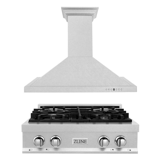 ZLINE Kitchen Package with 30 in. Satin Stainless Steel Rangetop and 30 in. Convertible Range Hood (2KP-RTSRH30)
