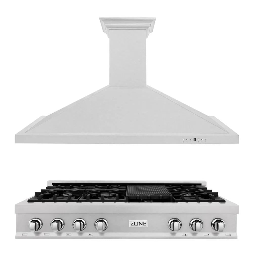 ZLINE Kitchen Package with 48 in. Satin Stainless Steel Rangetop and Convertible Range Hood main image.