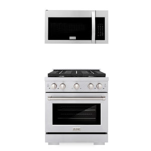 ZLINE 30 in. Kitchen Package Stainless Steel Gas Range and Over The Range Microwave with Modern Handle (2KP-SGROTR30) 