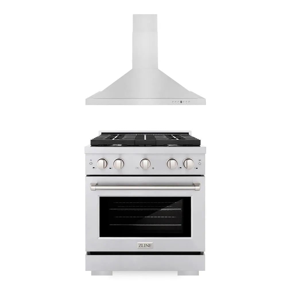 ZLINE 30 in. Kitchen Package with Stainless Steel Gas Range and Convertible Vent Range Hood (2KP-SGRRH30) main image.
