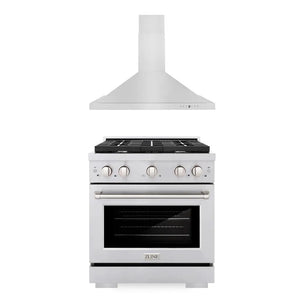 ZLINE 30 in. Kitchen Package with Stainless Steel Gas Range and Convertible Vent Range Hood (2KP-SGRRH30) main image.