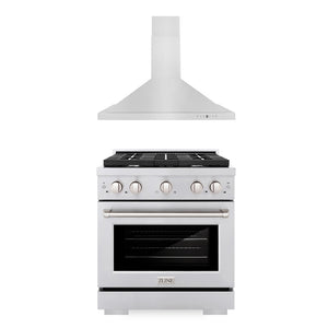 ZLINE 30 in. Kitchen Package with Stainless Steel Gas Range and Convertible Vent Range Hood (2KP-SGRRH30) 